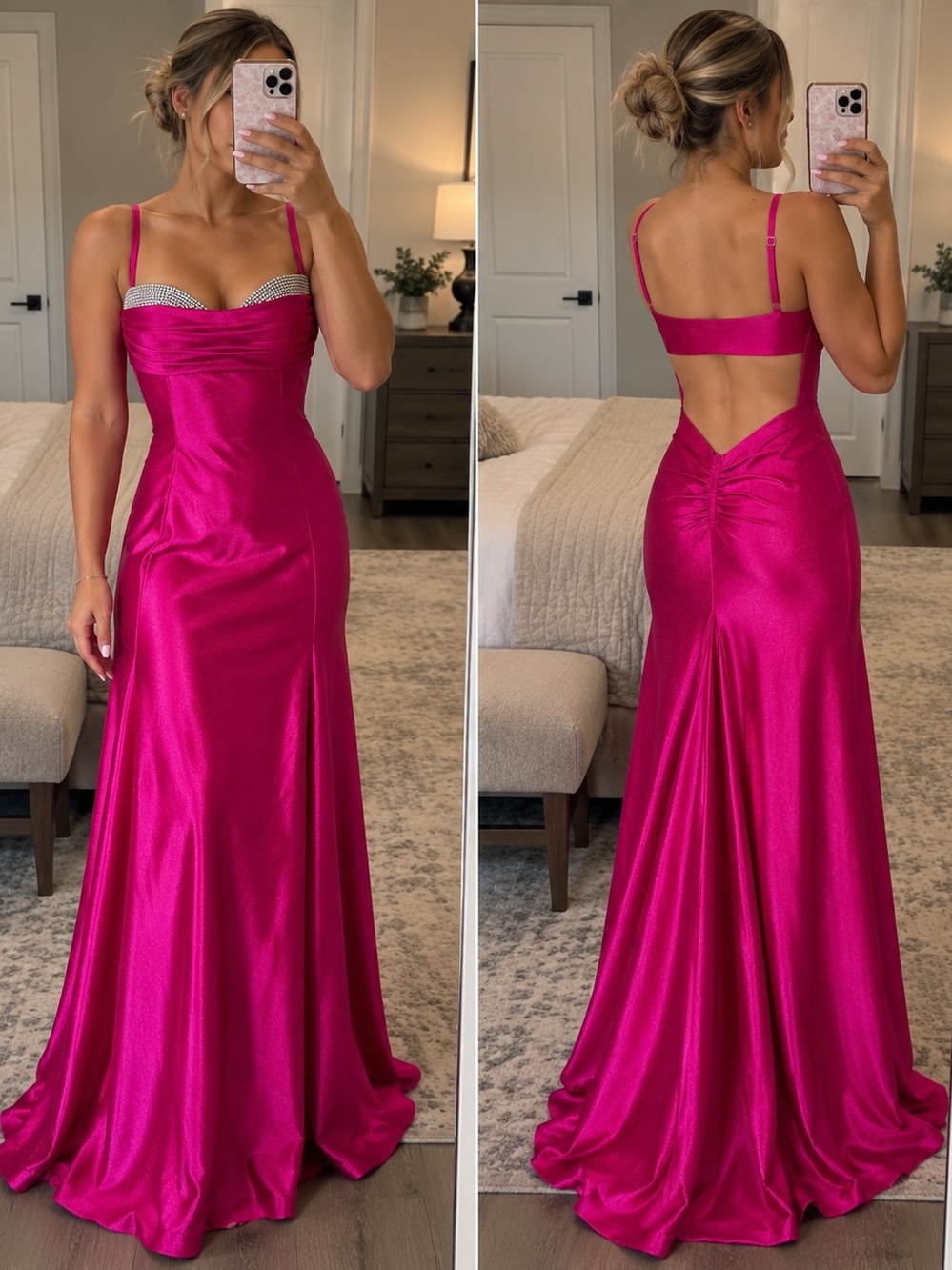Morgan & Co. Fuchsia Rhinestone Bust Evening Gown – NWT